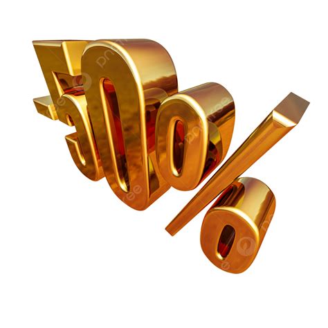 3d Gold 50 Fifty Percent Sign Discount Card Gold Percent Brass Metal