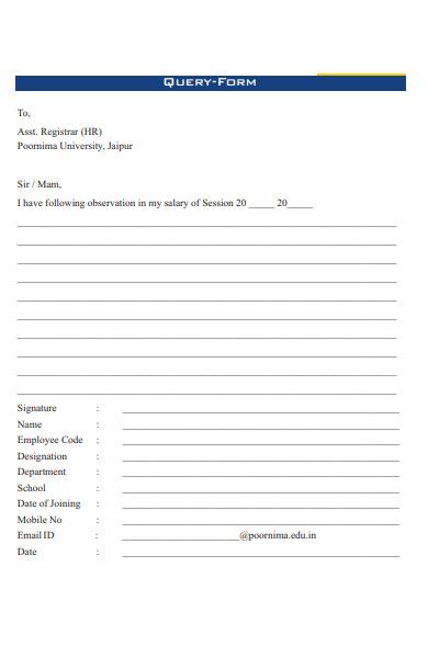 Free 50 Sample Query Forms In Pdf Ms Word