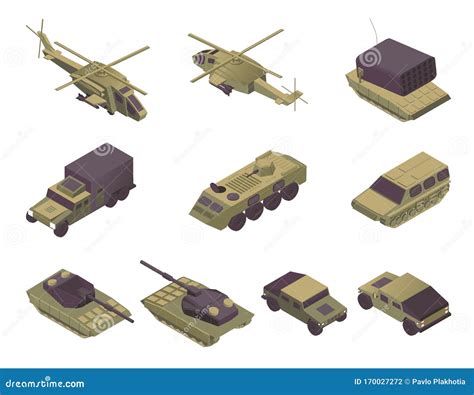 Military Vehicles Isometric Vector Illustrations Set Modern Army