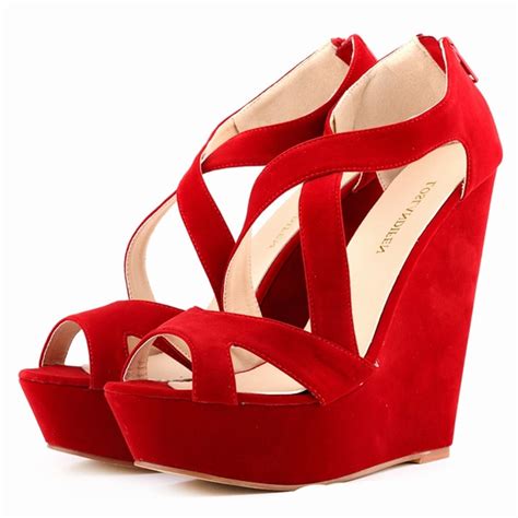 New Womens Red Sexy High Wedges Heels Shoe Platform Strappy Fall Winter