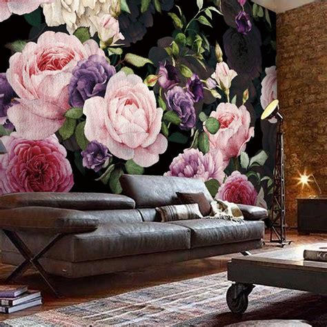 Dutch Oil Painting Dark Floral Wallpaper Wall Murals Pink Etsy Pink