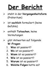 Deutsch: Arbeitsmaterialien Merkmale des Berichts - 4teachers.de