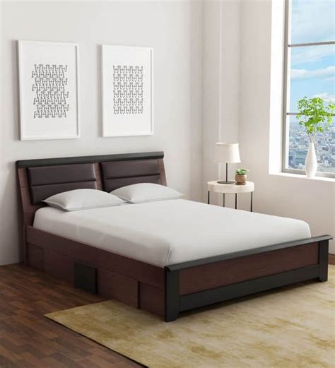 Buy Ryouta King Size Bed With Storage In Wenge Finish Mintwud By