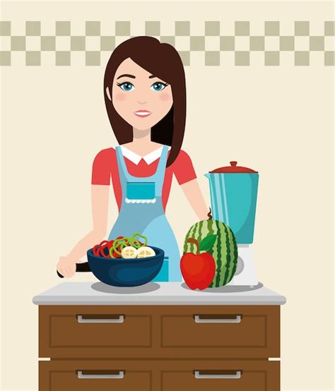 Premium Vector Cute Woman Cooking In The Kitchen