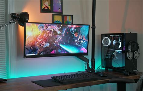 A Single Ultrawide Monitor Setup Built Into A Nzxt S340 That Lamp