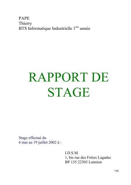 Rapport De Stage Bts Informatique All In One Photos
