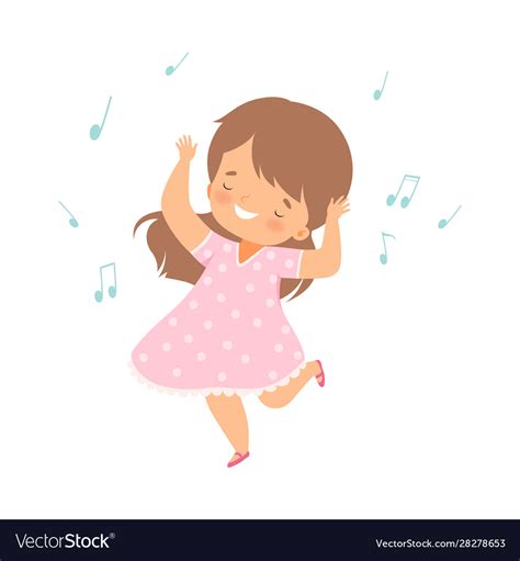Cute Smiling Girl Singing And Dancing Adorable Vector Image