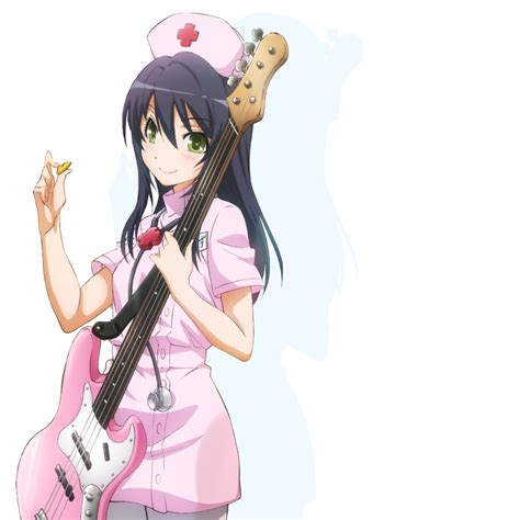 safebooru 1girl bass guitar black hair blush fujimi suzu green eyes hat highres instrument
