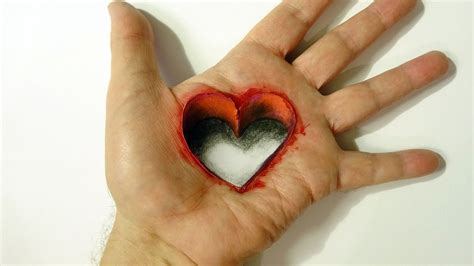 Drawing Heart Hole In Hand 3d Trick Art On Hand Youtube
