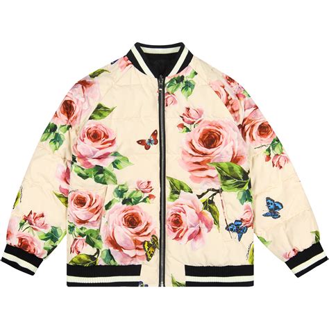 Dolce And Gabbana Girls Reversible Floral Print Bomber Jacket