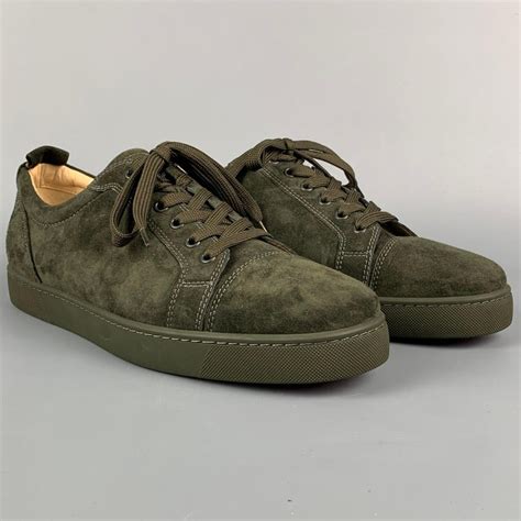 Christian Louboutin Size 12 Forest Green Suede Lace Up Sneakers At 1stdibs