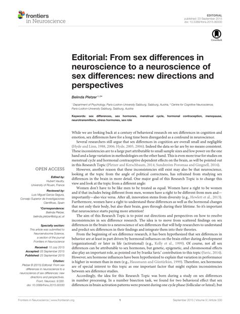 pdf editorial from sex differences in neuroscience to a neuroscience of sex differences new