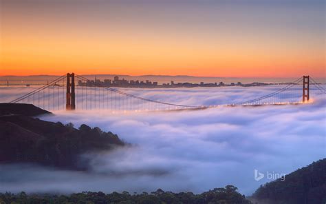 A Fog Shrouded Golden Gate Bridge In San Francisco