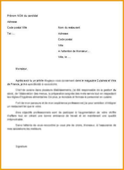 lettre de motivation cuisine gratuite  Modele de lettre type