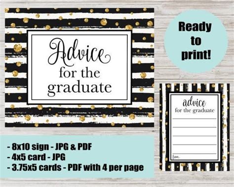 How to sign a graduation card. Advice for the Graduate Black & Gold Printable Graduation | Etsy | Graduation party signs ...