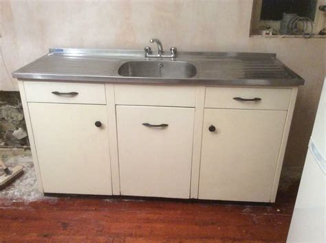 Vintage 1950s Metal Kitchen Sink Unit With Double Stainless Steel