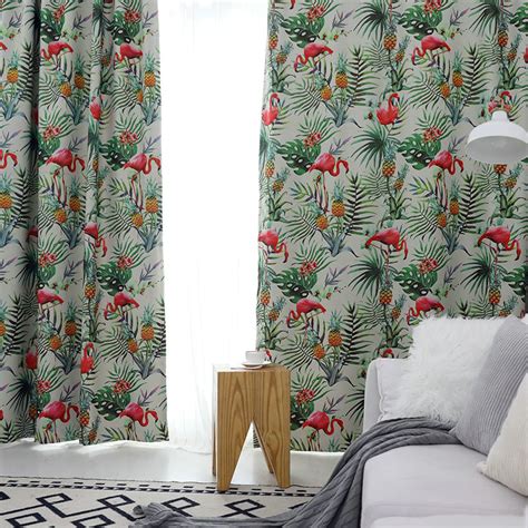 Delicate willow print eyelet lined curtains. Bird Print Curtain Flamingo Design Animal Jungle Theme Curtain