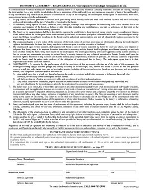 Fillable Online INDEMNITY AGREEMENT READ CAREFULLY Fax Email Print