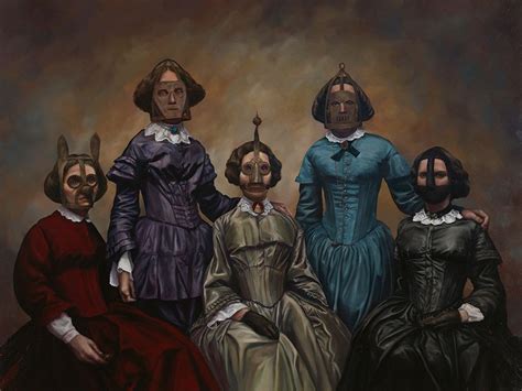 the show s title piece all works 2014 depicts five stiffly corseted women wearing scold s bri