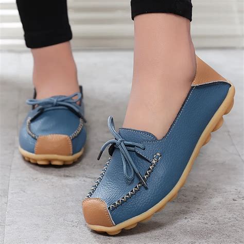 Women Flats Shoes 2018 Casual Lace Up Summer Women Shoes Genuine Leather Loafers Flats Shoes