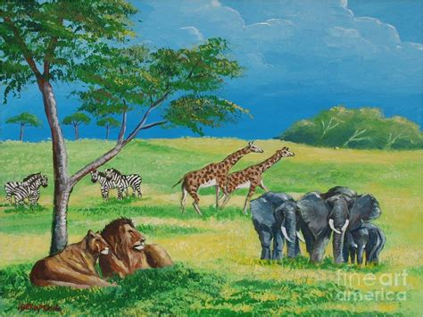 African Savanna Animals Painting By Jean Pierre Bergoeing Fine Art
