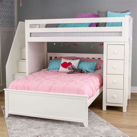 Find loft bed with desk on top. All in One Staircase Loft Bed Storage + Full Bed White ...