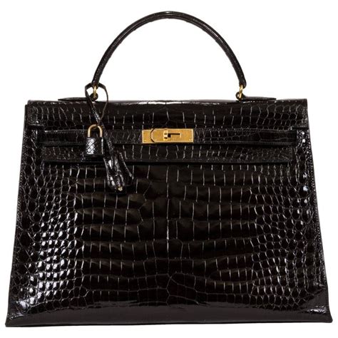 1960s Vintage Hermes Black Crocodile Kelly 35 Bag Hermes Kelly