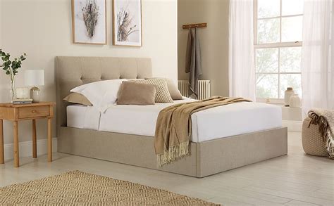 Caversham Double Ottoman Bed Oatmeal Classic Linen Weave Fabric Only £