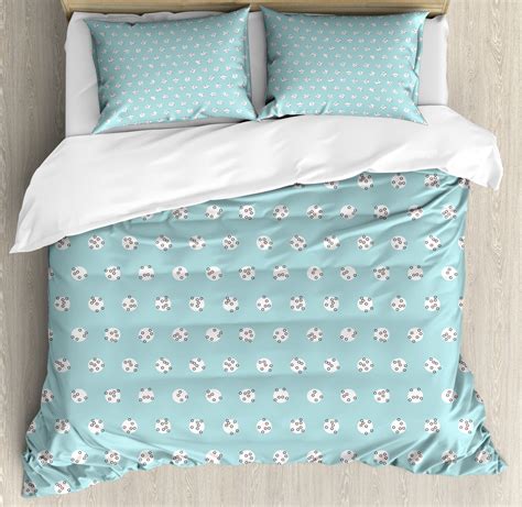 Modern, traditional, eclectic, rustic, glam, farmhouse, country Pale Blue Duvet Cover Set with Pillow Shams Inner Polka ...