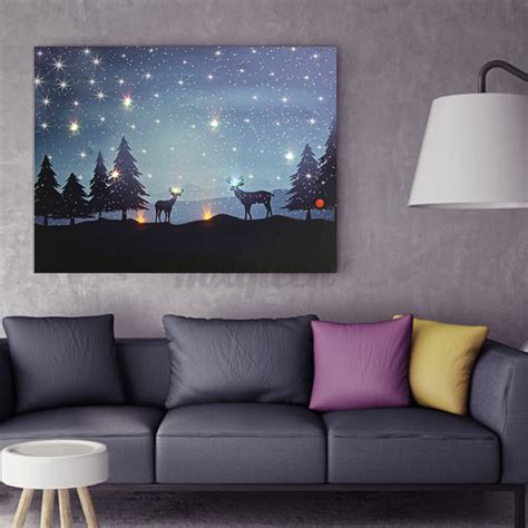 16x12 Canvas Reindeer Merry Christmas Star Lit Led Lighted Wall Art