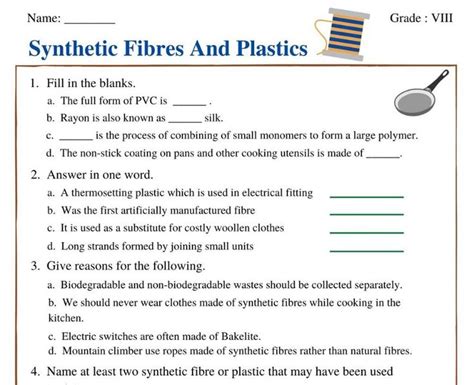 The Worksheet For Synthetic Fibers And Plastics Is Shown In This Image