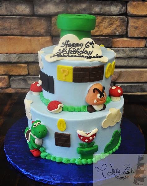 The theme revolves around players are looking for stars on a giant birthday cake. Mario Brothers Themed Cake - A Little Cake