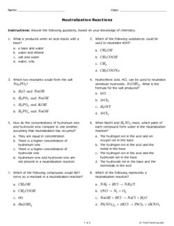 Learn about neutralization reactions with free interactive flashcards. Neutralization Reaction Worksheet - worksheet