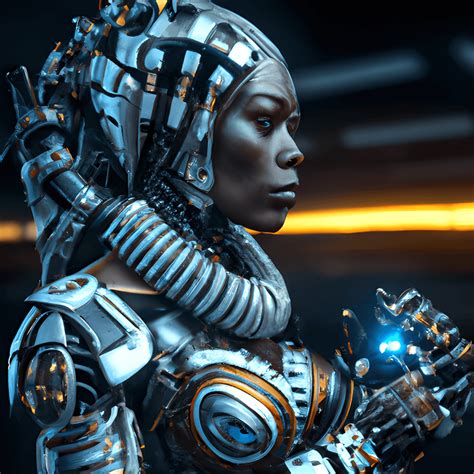 Beautiful Black Woman Wearing Cyborg Armor With African Details Shaman