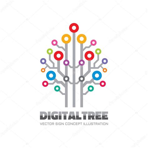 Digital Tree Vector Logo Template Concept Illustration In Flat Style