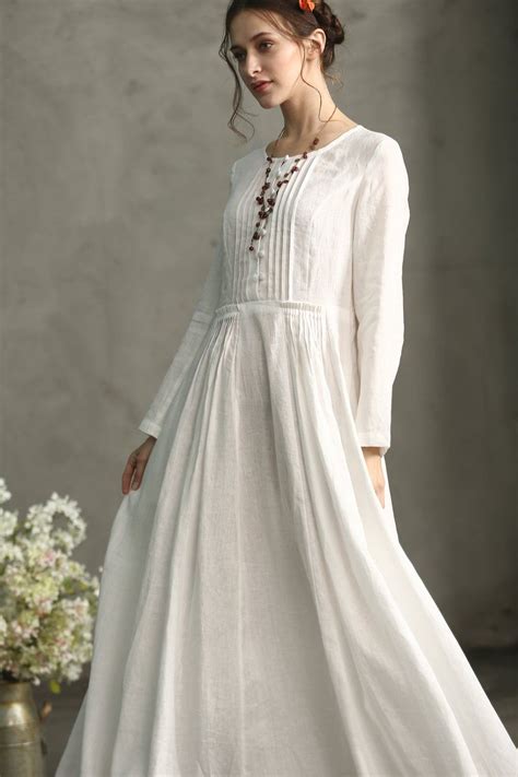 Vanilla 19 Linen Luxury Dress Long White Dress White Linen Dresses