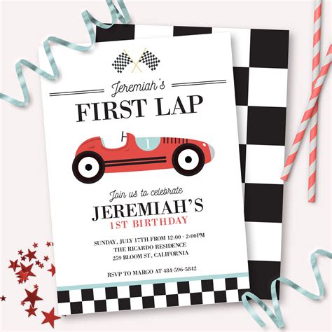 Race Car Birthday Invitation Printable First Lap Vintage Racing Car 1st