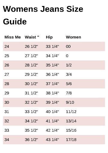 Ae Womens Jeans Size Chart