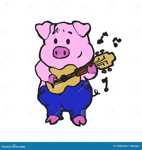 Pig Farmer Playing Guitar Stock Vector Illustration Of Crazy 140859466