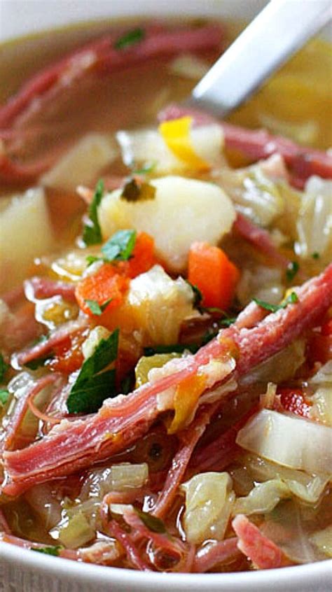 Remove outer leaves from cabbage and cook in salted water. Corned Beef and Cabbage Soup | Recipe | Corn beef, cabbage, Corn beef, cabbage soup, Food recipes