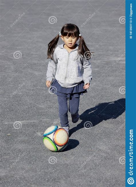 Japanese Girl Dribbling Soccer Ball Stock Image Image Of Five Female