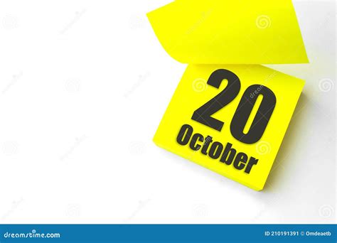 October 20th Day 20 Of Month Calendar Date Close Up Blank Yellow
