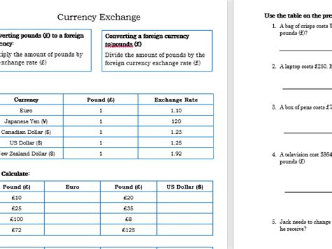 Currency Conversion Worksheet Pdf