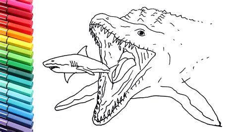 The huge success of jurassic park in 1993 started the great popularity of all gadgets with prehistoric creatures, including coloring pages with dinosaurs. Drawing and Coloring Jurassic World Mosasaur and Shark ...