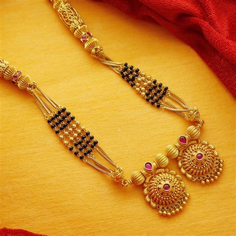Long Mangalsutra Designs Gold Plated Necklace Maharashtrian Style