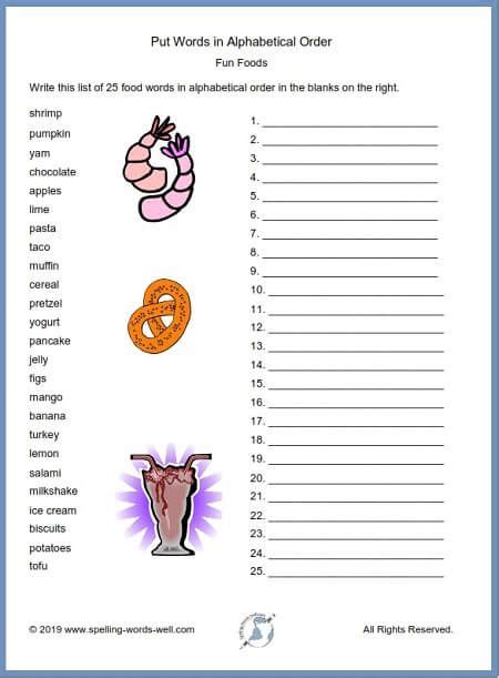 put words  alphabetical order worksheets alphabetical