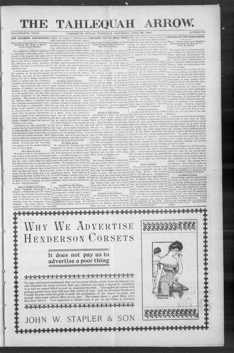 The Tahlequah Arrow. (Tahlequah, Indian Terr.), Vol. 19, No. 34, Ed. 1
