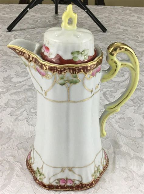 Vintage Nippon Porcelain Chocolate Pot Hand Painted With Gold Etsy