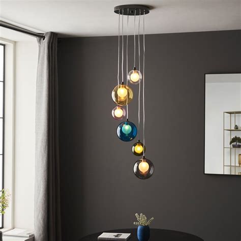 Visionary Lighting Corscombe Six Light Cluster Pendant With Multicoloured Globes Fitting