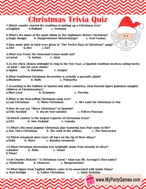 Free Printable Christmas Trivia Games For Adults With Answers